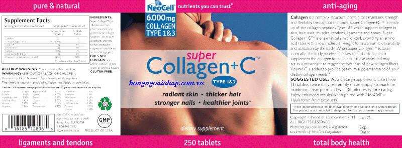 Viên Uống Chống Lão Hóa - Neocell Super Collagen +C 6000mg 250 Viên